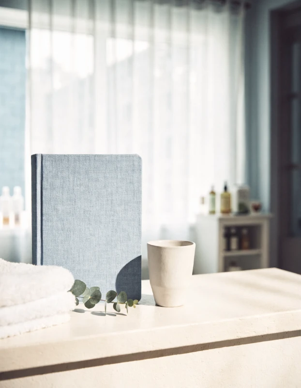 A spa business handbook on a reception counter